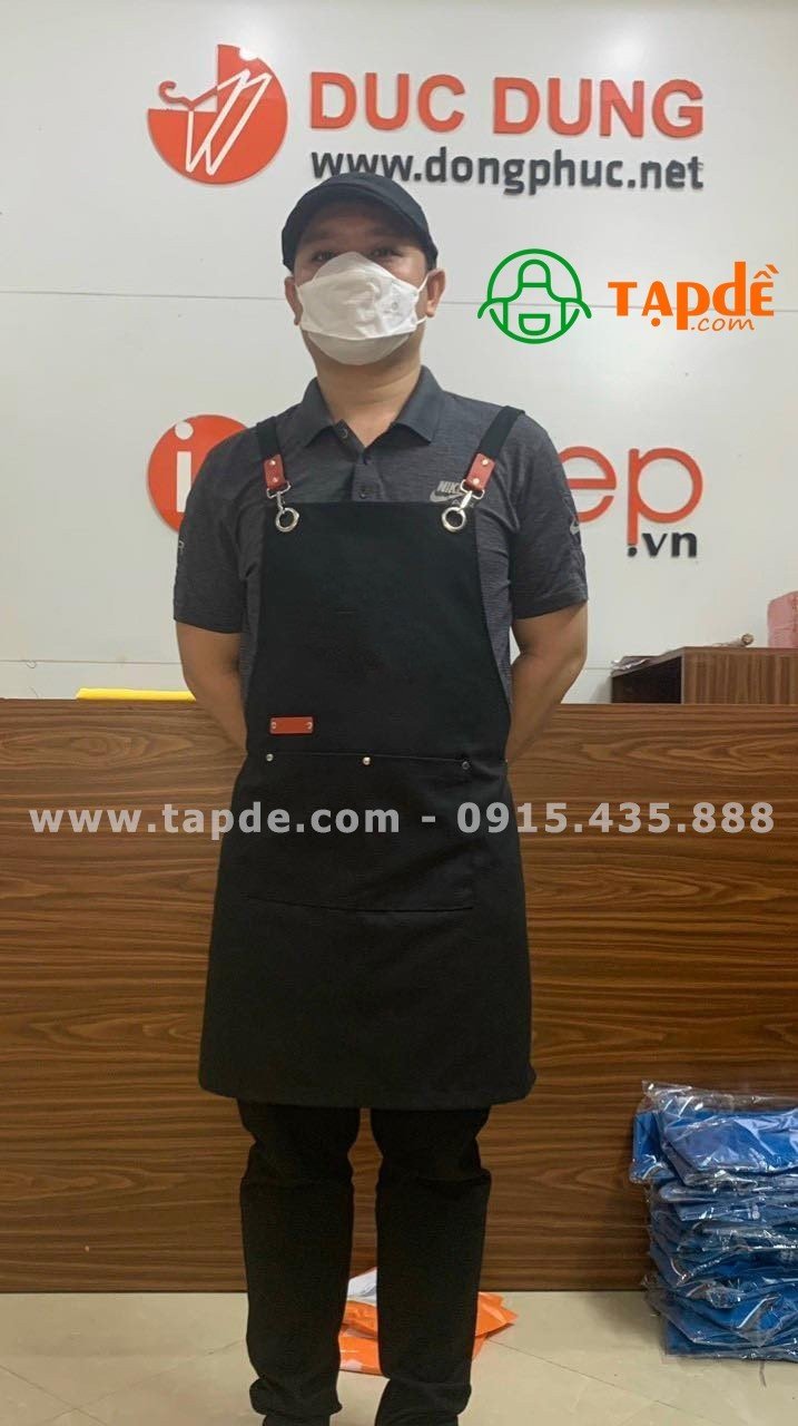 Tạp dề dáng dài màu đen có đính khuyên | Tap de dong phuc